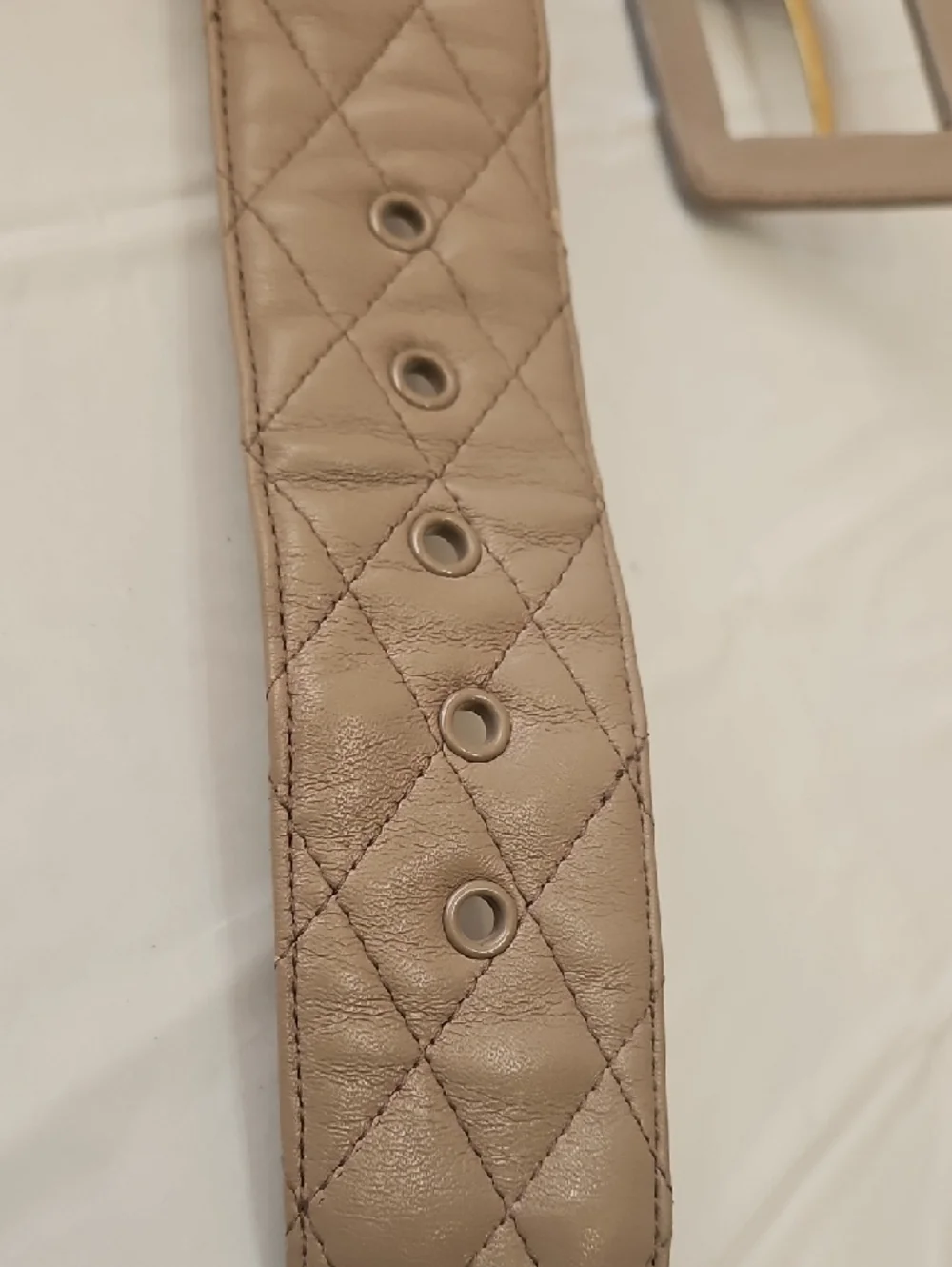 Talbots Quilted Taupe Wide Belt with Square Buckle